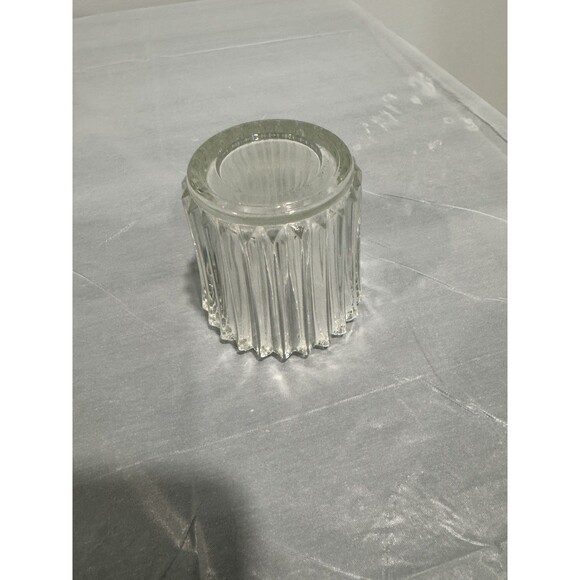 Vintage Clear Pressed Glass Toothpick Holder Ribbed Glass Votive w/ Zig Zag Rim - Picture 4 of 4